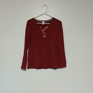 Liz Claiborne Deep Red Long Sleeve Top